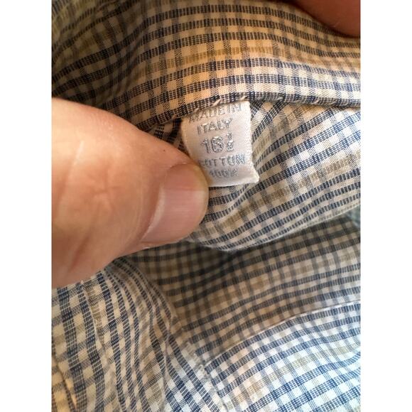 Luigi Borrelli Italian Made 16.5 100% Cotton Blue and Tan Plaid Dress Shirt - Picture 3 of 9